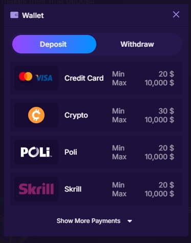 SpinBet Deposit Methods